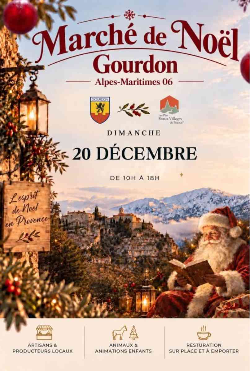 Marché de Noël de Gourdon dans les Alpes-Maritimes, village perché du Pays de Grasse, avec ses chalets de Noël, artisans locaux, produits du terroir et spécialités gourmandes artisanales de TERROIR-06.
